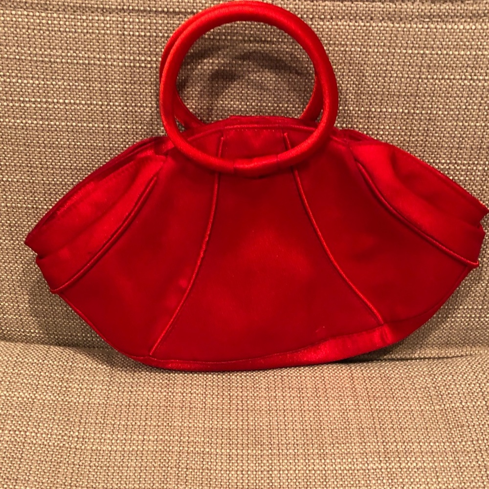 DSW Red Satin Circular-Handle Wristlet Clutch